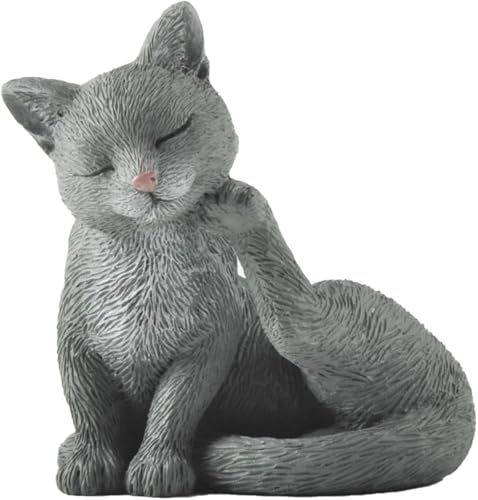 JFSM INC. 3" Gray Cat Figurine - Cute Resin Cat Statue in Scratching Pose - Cute Shelf Decor for Cat Lovers, Pet Memorial, or Zen-Inspired Display, Gift for Cat Lovers and Collectors