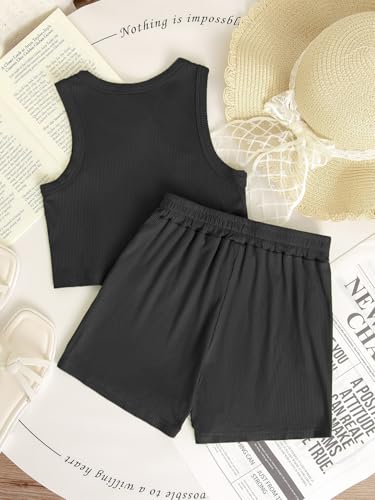 Image of NEW 6-14Y Tween Girls Stretchy Rib Knit Outfit Rayon Tank & Shorts Set Casual Lounge Playwear