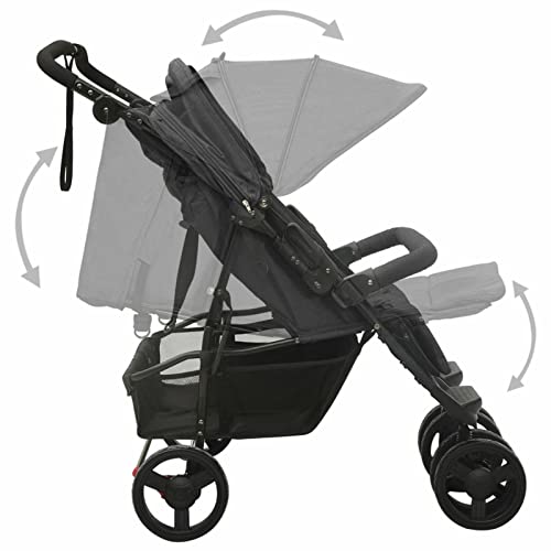 Susany Geschwisterwagen Zwillingswagen Kinderwagen Doppelkinderwagen Zwillingsbuggy Baby Kleinkinder Zusammenklappbar Anthrazit Stahl