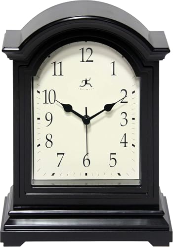 Infinity Instruments Miniature Grandfather Clock for Mantle, Vintage Tabletop Clock with Antique Design, 9"x6", Black
