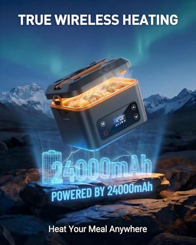 Image of RUDAP Cordless Electric Lunch Box, 24000mAh Rechargeable 1.2L Portable Food Warmer with 5 Heating Modes, Auto Temperature Control, Heated Lunch Box - Perfect for Truck, Office, or Outdoor Worksite