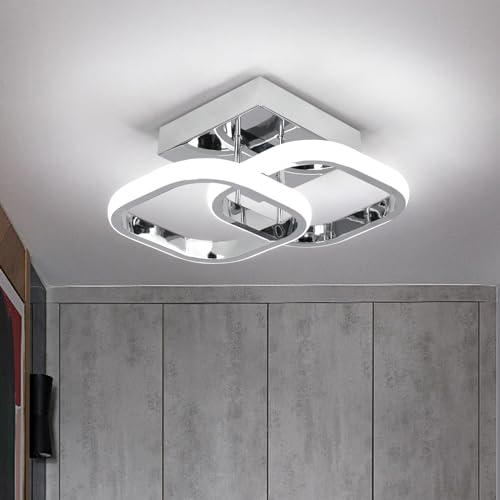 Image of EIDISUNY LED Ceiling Light Modern Ceiling Light Silver Square Simple Ceiling Fixture LED for Corridor Kitchen Stairs Hallway Study Room Bedroom Living Room - Chrome 22W (Cold White Light 6000K)