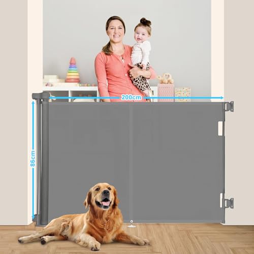 Treppenschutzgitter Einziehbares Babygitter für Treppen, Erweiterbar auf bis zu 200 cm breites Hundegitter für Treppen, Türen, Flure… – Ansicht 5