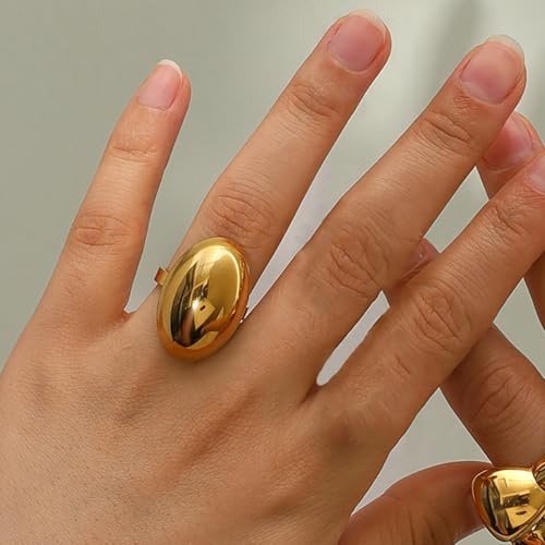 Half Oval Ball Statement Ring for Women Gold Plated Adjustable Chunky Simple Polished Open Wrap Finger Rings Chic Stainless Steel Jewelry Gift for Wedding Holiday2