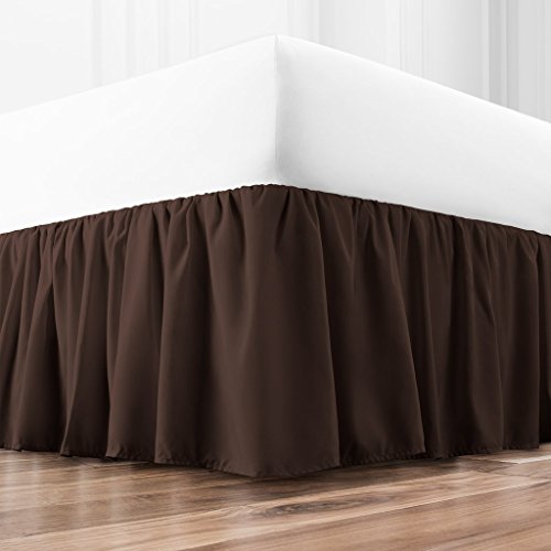 Queen Ruffled Bed Skirt - Luxury Hotel Quality 15-Inch Drop - Tailored, Wrinkle & Fade Resistant (Queen, Brown) #TOP6