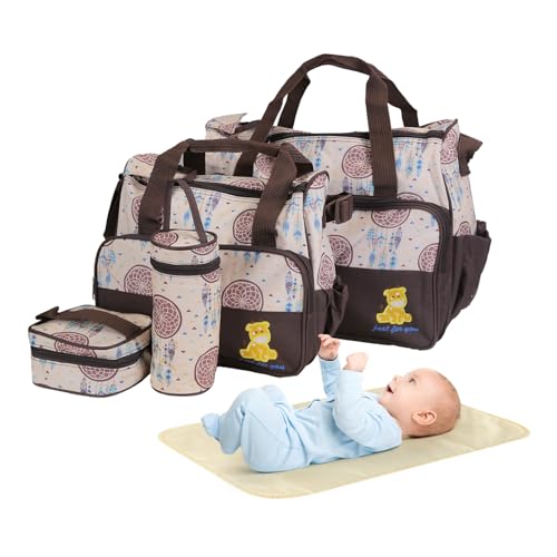 Image of Moclever 5Pcs Baby Nappy Diaper Bags Set-Baby Bags for Mom,Waterproof Maternity Bags with Bottle Bag,Food Bag&Changing Pad For Mom Dad