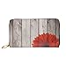 Produktbild Berühmte City Ledergeldbörse für Damen, langer Reißverschluss, Clutch, Tasche, Reise-Kreditkartenhalter, Geldbörse, Holzbrett rote Blume, Einheitsgröße, Klassisch