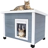 Agitree Outdoor Wooden Pet House, Weatherproof Winter Shelter for рuррy and Cats, Elevated Design with Window，100% Cedar Insulated Pet Safe Haven | Easy 15-Min Assembly (Gray-White)