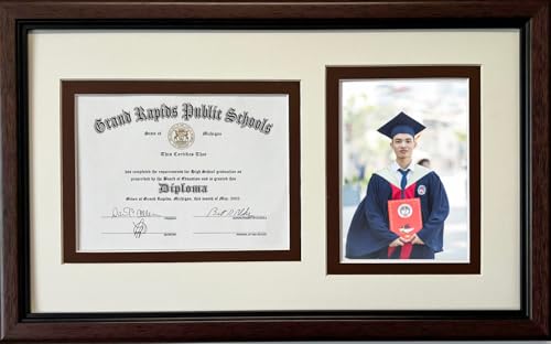 Graduation High School Diploma Certificate 6x8 with 5x7 Photo Frame Brown Frame Double Mat