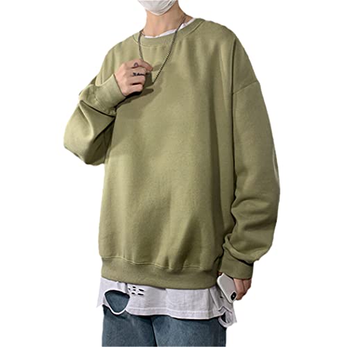 Sweats à capuche Harajuku homme col rond vert L | Sweat oversize uni
