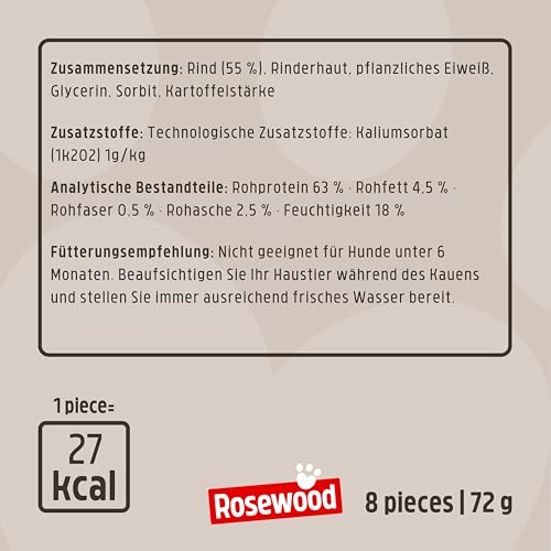 Rosewood Chewy Sticks Rind Small – Kaustangen für Hunde mit Rindfleisch, Rinderhautsnack, Rohhautsnack, unterstützt die Zahnpflege, ohne Getreide, ohne künstliche Zusatzstoffe, 72 g