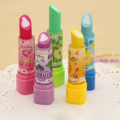 Image of AK Store (Pack of 4) 3D Cute Cartoon Shape Rubber Pencil Erasers, School Stationery for Kids, Boys Girls, Birthday Return Gifts (Lipstick), Multi-Color