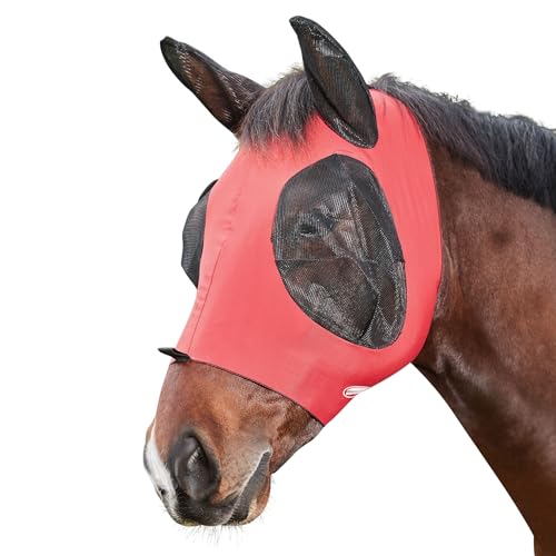 WeatherbeetaDeluxe Elasticizzato Maschera Antimosche con Orecchie per Cavallo (Pony Nano) (Rosso, Nero)