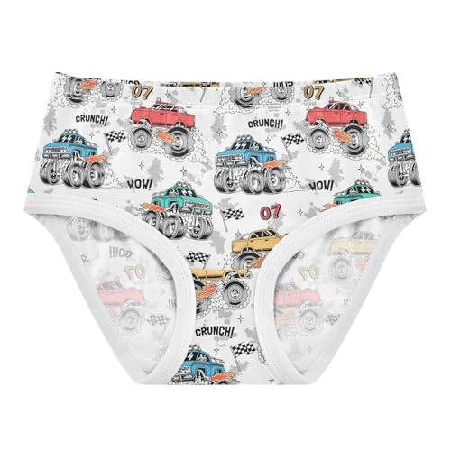 Little Girls' Soft Cotton Underwear Kids Breathable Comfort Monster Truck Panties Briefs Toddler Undies