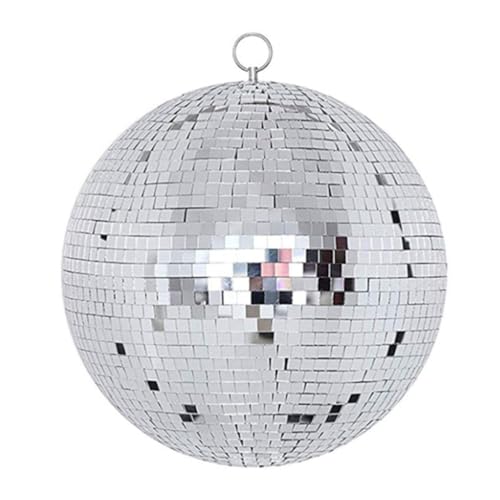 Zymoplas Bola de espejo de discoteca, lámparas redondas de cristal giratorias plateadas, barra de luz de escenario de música de baile, decoraciones navideñas para bodas y fiestas, 25cm /Plata