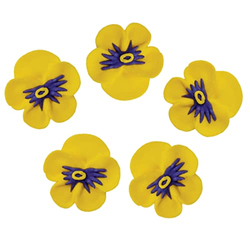 O'Creme Pansy Royal Icing Sugar Flower 1-1/4 Inch - for Cake Decorating - Decorations for Cakes, Cupcake Toppers - Birthday, Wedding, Valentines, Baby Shower - Set of 16 Yellow