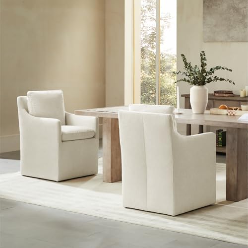 Image of KISLOT Upholstered Dining Chairs with Casters, No Assembly Modern Accent Armchair with Rollers for Dining Room, Bedroom, Living Room, Reading Room, Already Assembled, Beige, 2 Box