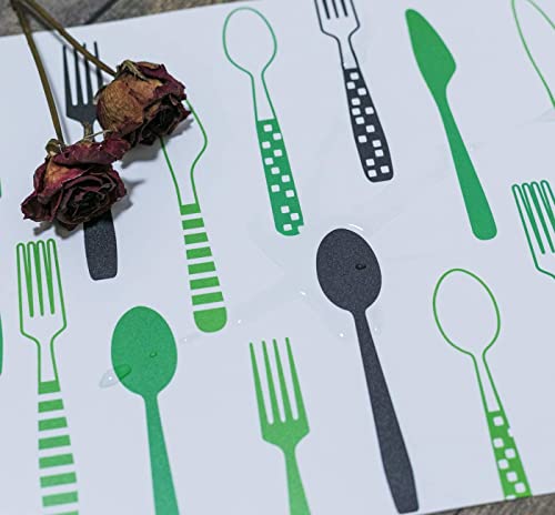 Image of 8 Pieces PVC Table Mats Set - Non-Slip, Heat Resistant and Washable Hot Insulation Pad - Modern Waterproof Placemats for Dining Table, Kitchen, Restaurant, Hotel (8-Piece, Green Colour)