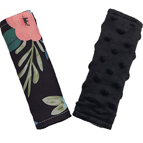 Image of Baby Car Seat Neck Cover, Car Seat Strap Cover, Seat Belt Cushions Pads, Shoulder Strap Protectors, Reversible Pram Harness Covers in Minky Floral, Baby Neck Pad Protector
