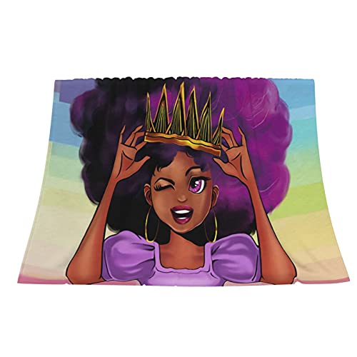 Afro Black Girl with Purple Hair Throw Blanket Soft Warm Blankets Bed Throws for Teens Children Boys Men Women 80X60 Inch