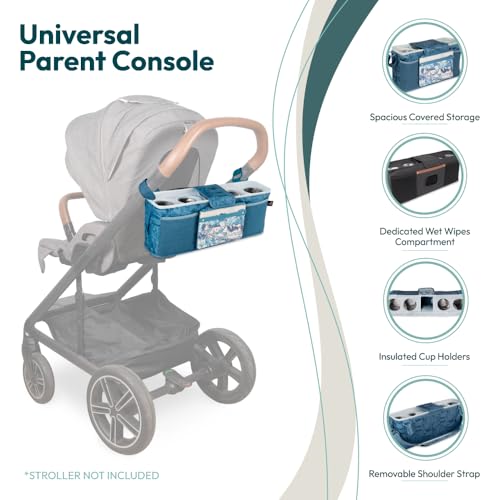 Image of WONDERFOLD Universal Parent Console Stroller Organizer with Insulated Cup Holders, Hook & Loop Closure Handle Attachment, 2 Storage Pockets, Removable Shoulder Strap for Easy Transport