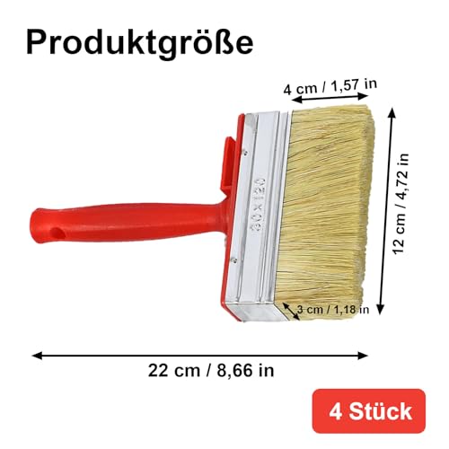 4 Stück Flächenstreicher Set, 120 x 30 mm Lasurpinsel Flachpinsel, Wandpinsel Malerpinsel Kunststoffborsten für Wand Möbel Zaun Holz Malen