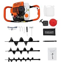 52CC Auger Post Hole Digger, 2-Stroke Post Hole Digger Gas Powered,Earth Auger with 3 Digging Machine Drill Bits 4" 6" 8" & 30cm Extension Rods,Post Hole Borer for Fence,Farmland,Garden 52CC