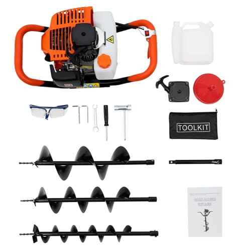 Biknltio Benzin Erdbohrer 1460W Erdbohrer 52cc Benzin Erdbohrer Zaun Post Hole Borer Bodenbohrer & 1 Extns mit 4' 6' 8' Bit Elektrisch 1460W Verlängerung Erdbohrer Gartenbohrer Motor