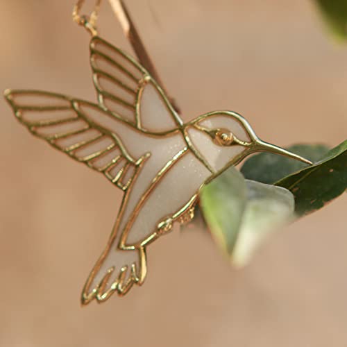 Gold Plated 925 Silver Hummingbird Necklace Handmade Cream Polymer Clay Bird Jewelry, 16.5" Gold Filled3