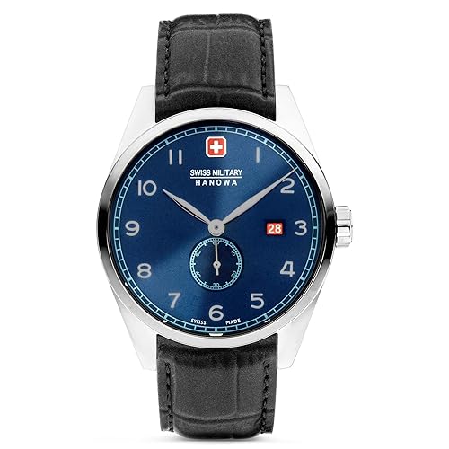 Montre Swiss Military Hanowa Homme Cadran Noir Bracelet Cuir Accessoire Idéal du Quotidien