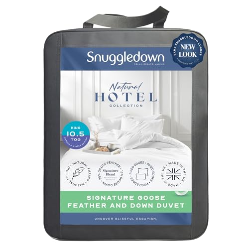 Snuggledown Goose Feather & Down King Size Duvet - 10.5 Tog All Year Round Premium Quilt Ideal for Summer & Winter - Soft Cotton Cover, Hypoallergenic, Machine Washable, Size (225cm x 220cm)