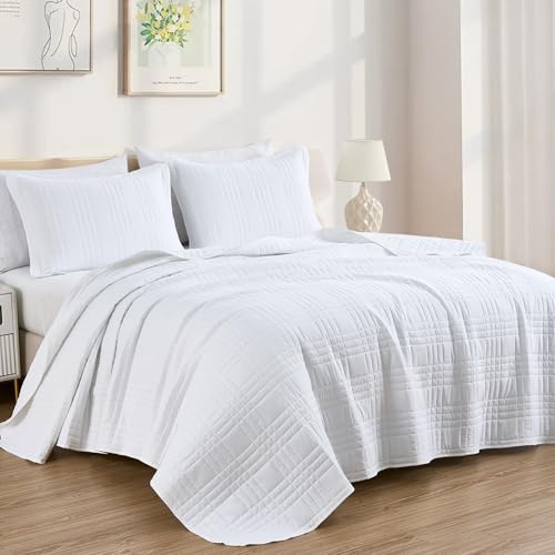 Chezmoi Collection Kingston King Size Bedspread Set, 3-Piece White Oversized Quilted Microfiber Lightweight Bedspread Coverlet (118