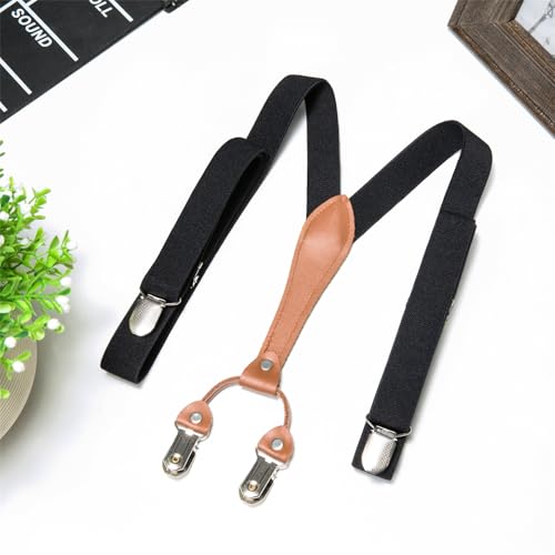 Buyless Fashion Men Suspenders - 48" Elastic Adjustable Straps 1" - Leather Y Shape Back - 5118-Black - Thumbnail 6