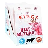 Kings - Beef Biltong - Rib Eye Flavour - High Protein Snacks, Marinated and Cooked Meat - Bulk Box of 12 x 25 g Packs