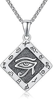 KINGWHYTE Eye of Horus Necklace 925 Sterling Silver Ankh Necklace Egyptian Cross The Eye of Horus Pendant Necklace for Women Men - 18" + 2" Silver Chain 