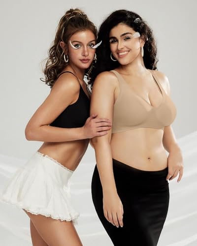 Image of OEAK Womens Deep V Bras Wireless Comfortable Bra Supportive No Underwire Bras Tshirt Push Up Bralettes Plunge Seamless Bra