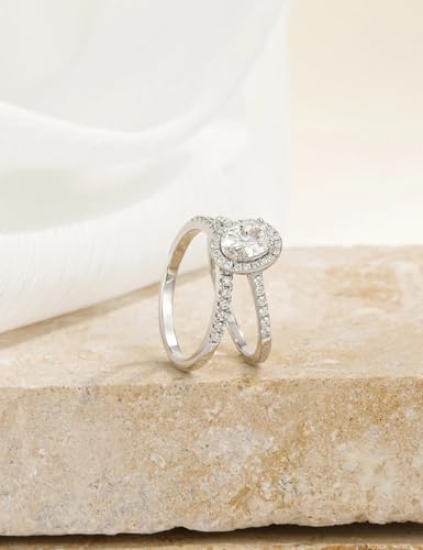 Image of EAMTI 1.5CT 925 Sterling Silver Cubic Zirconia Bridal Rings Sets Oval Cut CZ Engagement Rings Wedding Band For Women Size 4-10