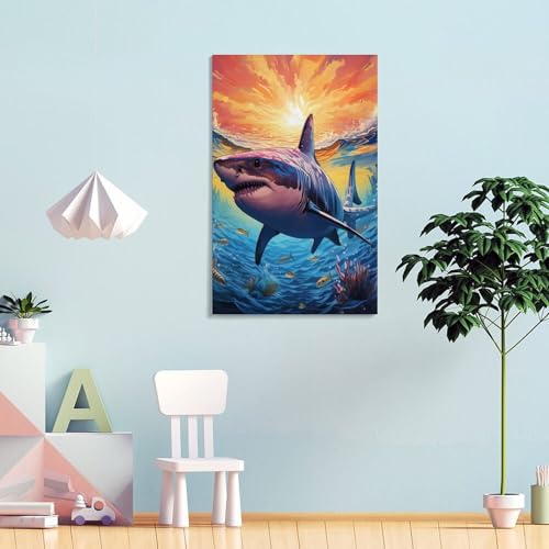 Mur vide resolu avec ce tableau impression sur toile requin pour salon
