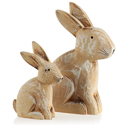 com-four® 2X Deko-Aufsteller Osterhase - Holz-Dekoration zum Hinstellen...