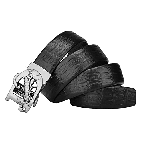 Men's Leather Belt with Scorpion Buckle, Fashionable and Personalized Retro Belt Suitable for Jeans and Suits,Black Silver,115CM/45.3''3