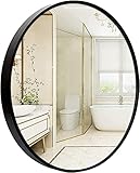 GLTZEN Miroir Mural Rond, Miroir de Salle de Bain Mural Rond encadré en métal Noir avec Verre HD, Miroir de Maquillage pour Chambre à Coucher Murale, Salle de Bain, Salon, Design Contemporain (Tail