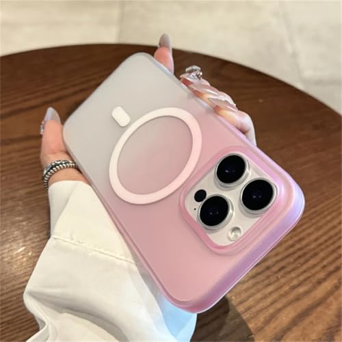 Coque iPhone 15 rigide anti rayure fine rose transparente compatible chargeur induction