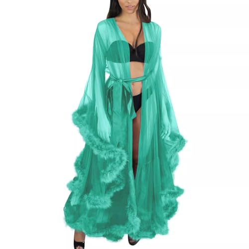 Image of Long Fur Tulle Robe for Women, Maternity Lingerie, Sexy Robe for Maternity Photoshoot