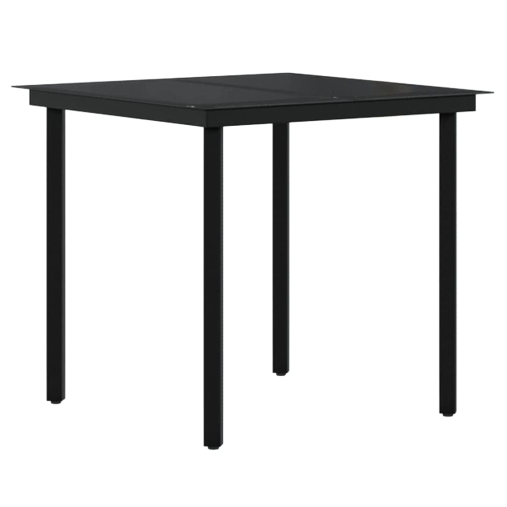 Juego de comedor de jardín de 3 piezas, color gris y negro | Ratán de polietileno resistente al agua, acero con recubrimiento en polvo, placa de cristal, reposabrazos ergonómicos