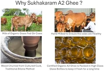 SUKHAKARAM A2 GIR COW ORGANIC HAND MADE GHEE - 1000 ml | GRASS FED INDIAN GIR COW | TWO WAY WOOD CHURNED WITH BILONA METHOD | GLASS BOTTLE | COMES WITH A CERTIFIED ORGANIC COTTON REUSABLE GROCERY TOTE BAG | PURE, NATURAL AND HEALTHY