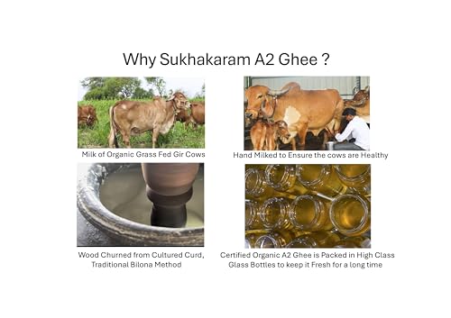 SUKHAKARAM A2 GIR COW ORGANIC HAND MADE GHEE - 1000 ml | GRASS FED INDIAN GIR COW | TWO WAY WOOD CHURNED WITH BILONA METHOD | GLASS BOTTLE | COMES WITH A CERTIFIED ORGANIC COTTON REUSABLE GROCERY TOTE BAG | PURE, NATURAL AND HEALTHY