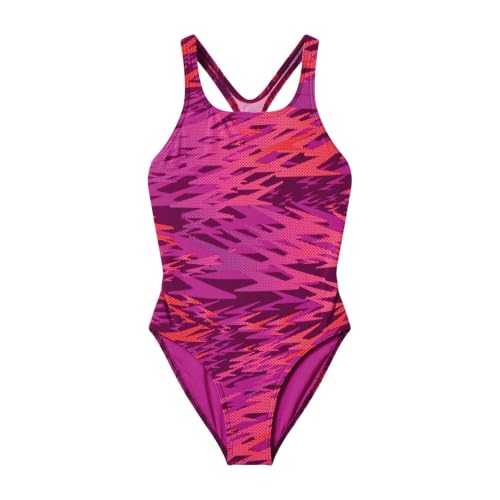 Image of Speedo Girls Hyperboom Print Medalist Swimsuit Swimming Costume Pink Size 10 Years