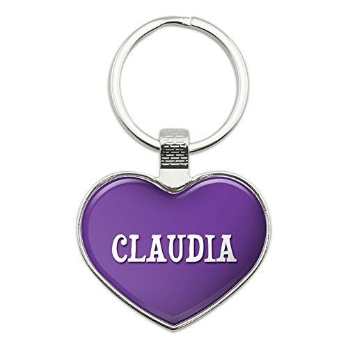 Metal Keychain Key Chain Ring Purple I Love Heart Names Female C CLAR - Claudia