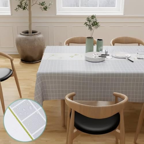 Mantel de hule lavable para fiestas, exteriores, mesa de comedor, cena, mesa de centro, cocina (a cuadros, gris claro, 140 x 160 cm)
