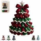 DIY Crochet Christmas Tree Kit – Handmade Holiday Decoration Set, Christmas Tree Crochet Craft Kit Ornament with Yarn, Hook,Pearls, Ribbon,Pattern,for Beginner Handicraft Enthusiasts (C Type)
